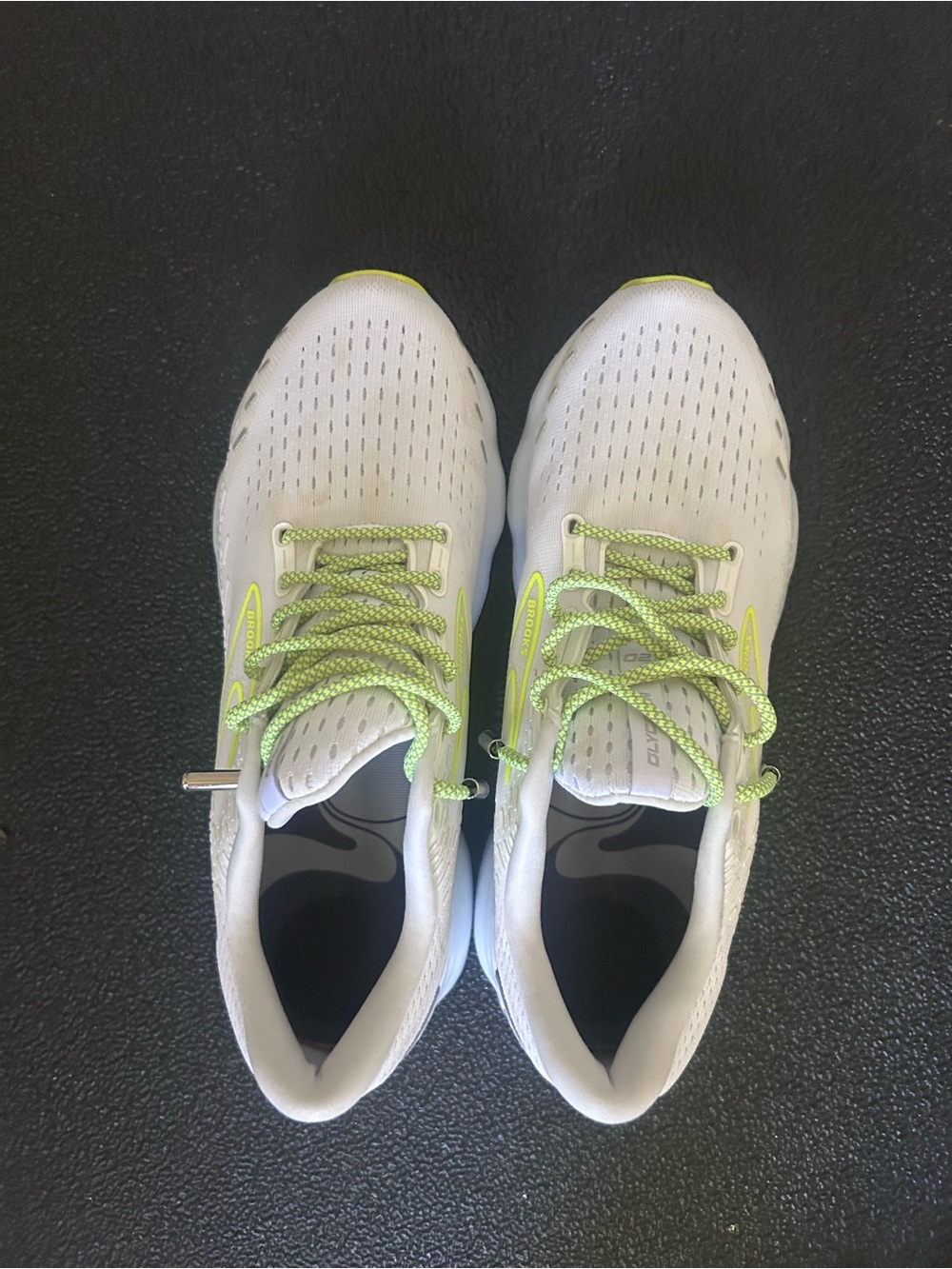 Brooks White and Neon Green Running Sneakers